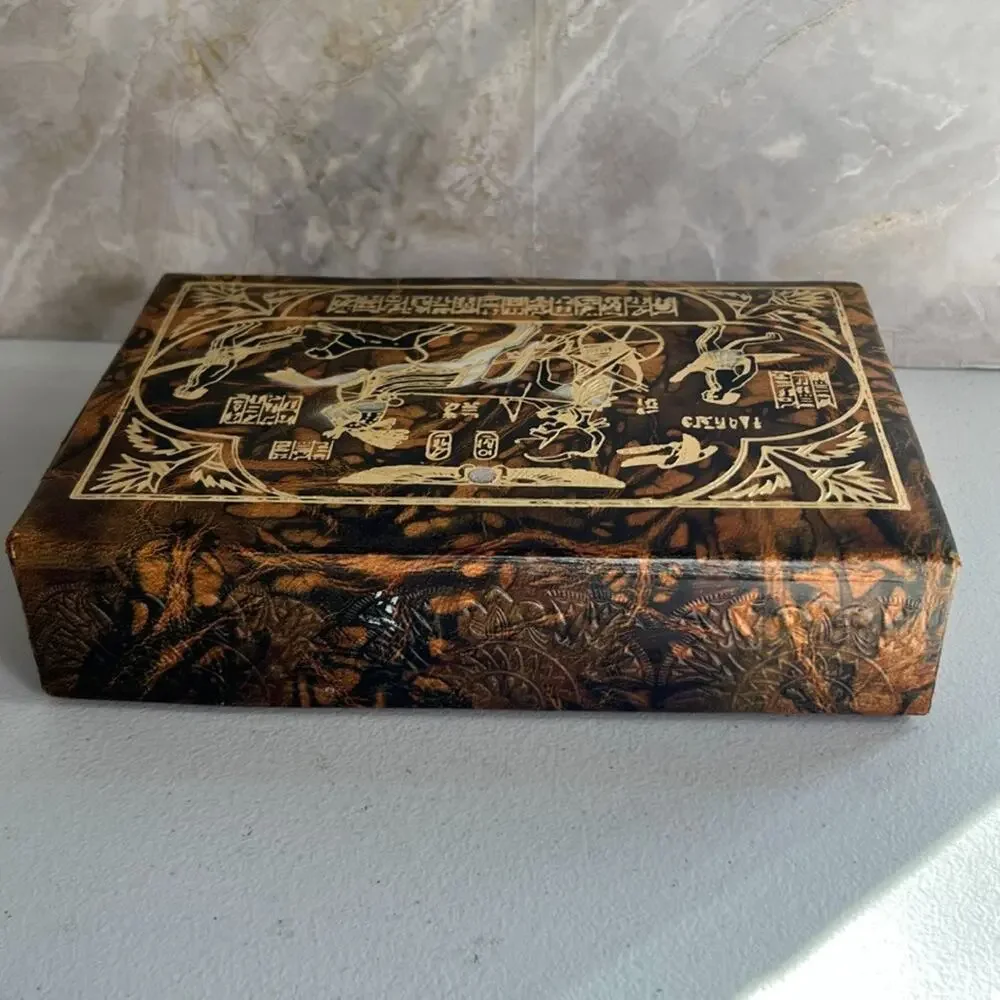 Egyptian Leather Jewelry Box Handmade Chariot Design Trinket Box Embossed